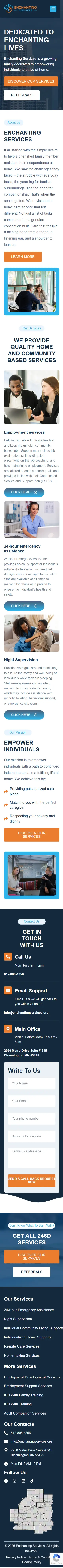 website development for enchanting services mobile view