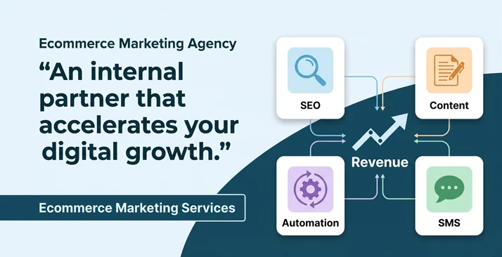 Ecommerce marketing channels converging into revenue growth graphic