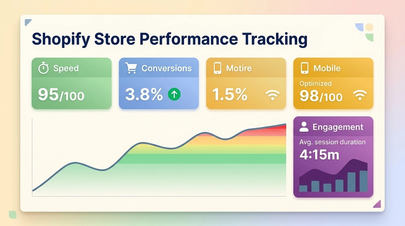 Shopify store performance dashboard showing speed, conversions, and mobile metrics