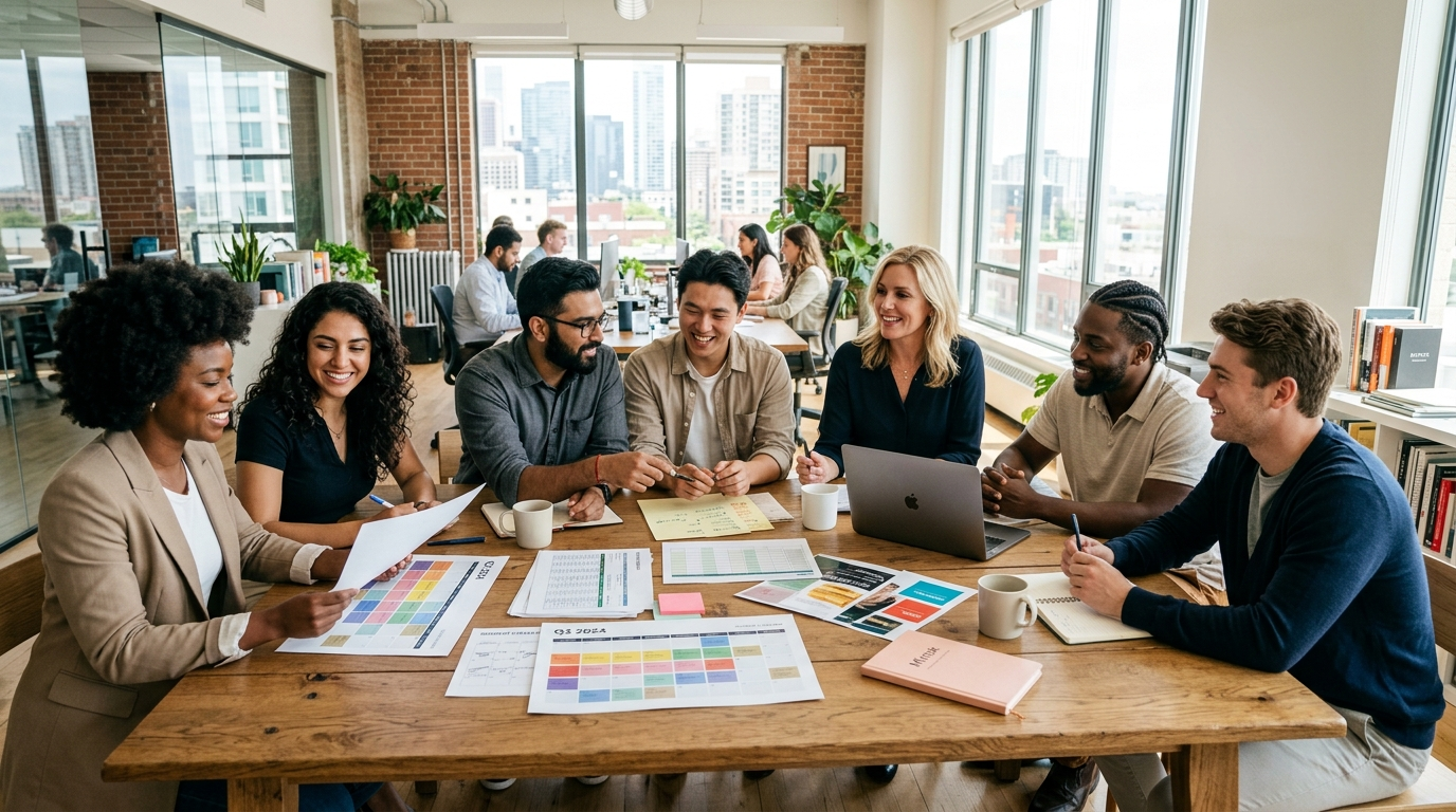 7C3 Content Marketing Agency case study: marketing team collaborating in modern office