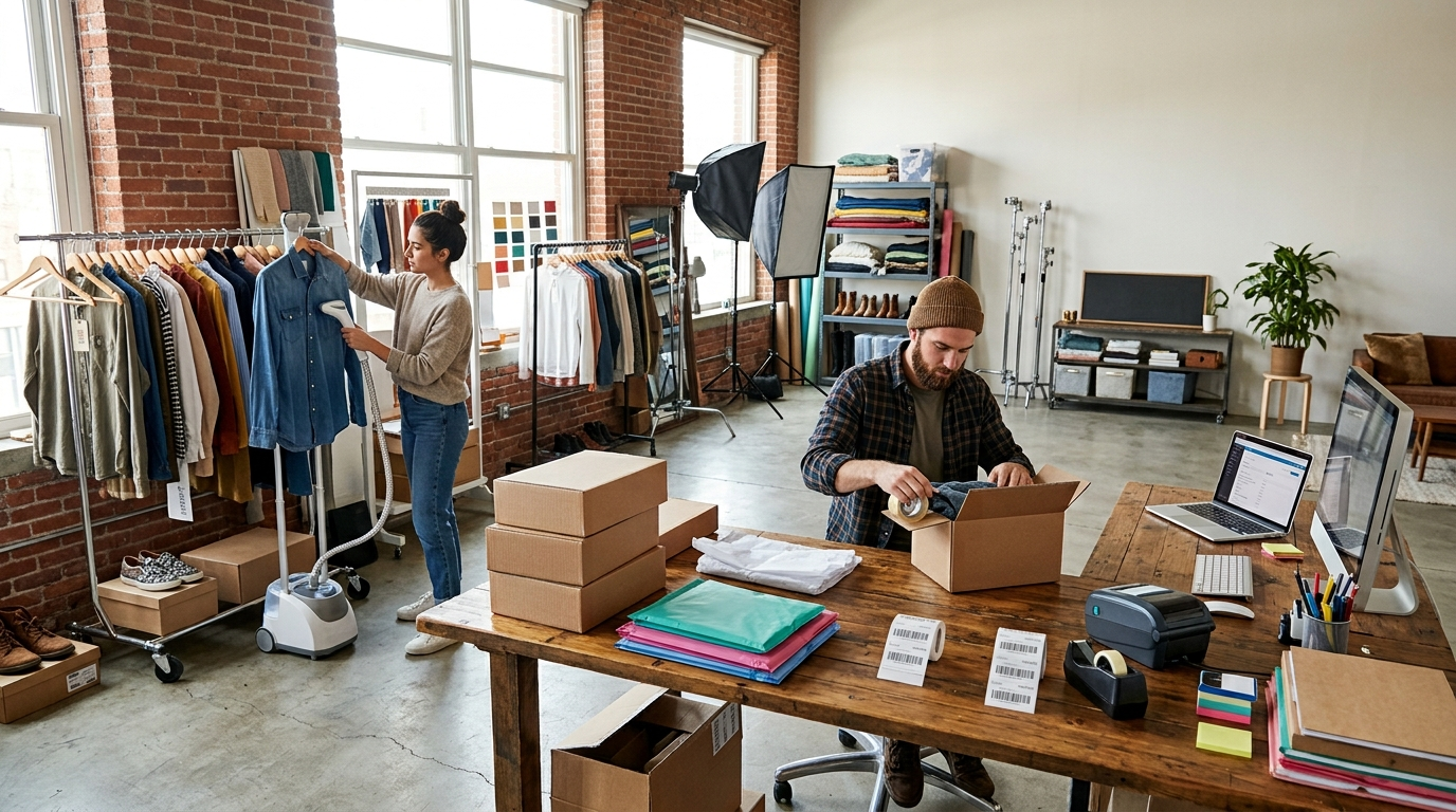 Chambraye case study: ecommerce fashion team preparing orders in a bright studio