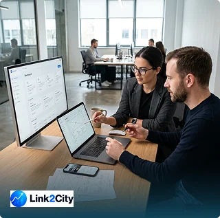Designer and developer planning a website